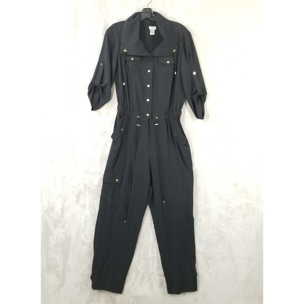 Vtg Cache Jumpsuit Coverall Women 6 Black Cargo Drawstring Waist Luxury‎ Money